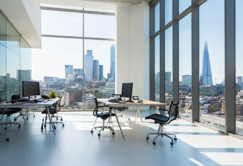 Office in London with floor to ceiling length windows